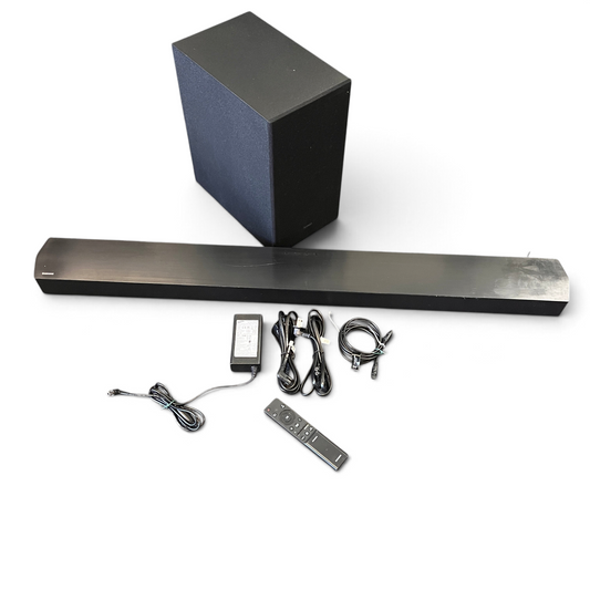 WT Outlets Samsung HW-B73CD 5.1 soundbar and subwoofer set with remote control and power cables in black