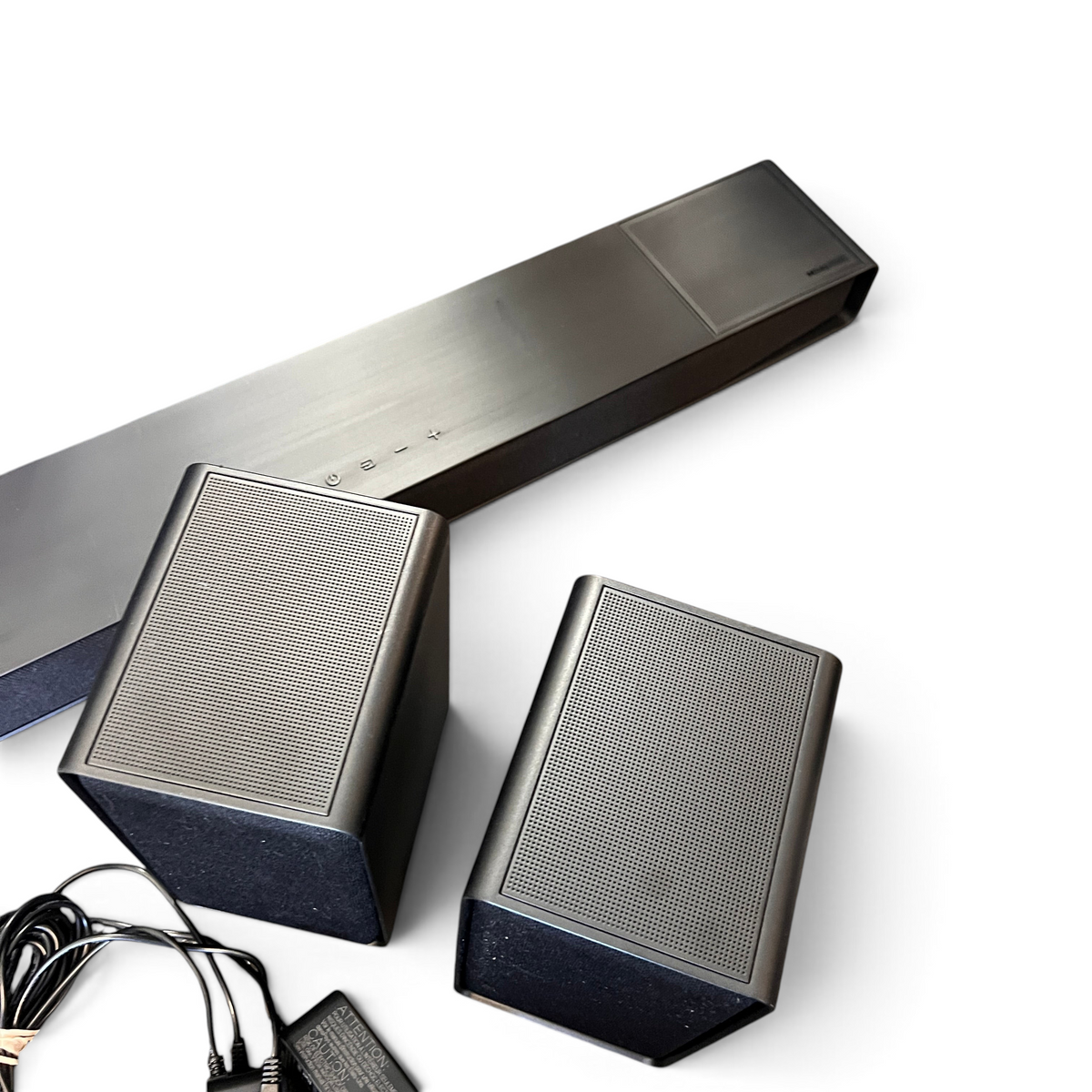 WT Outlets Hisense AX700 5.1.4 channel soundbar system with subwoofer and two satellite speakers in black