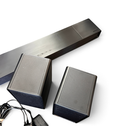 WT Outlets Hisense AX700 5.1.4 channel soundbar system with subwoofer and two satellite speakers in black