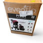 WT Outlets Evenflo Pivot modular travel system in dusty rose inside a cardboard shipping box
