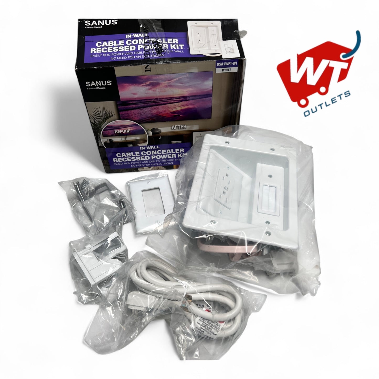 Sanus - In-Wall Cable Concealer Recessed Power Kit- BSA-IWP1-W1