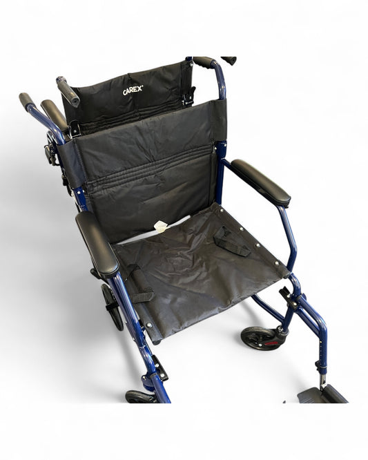 Carex Transport Wheelchair With 19 inch Seat Folding Transport Chair with Foot Rests