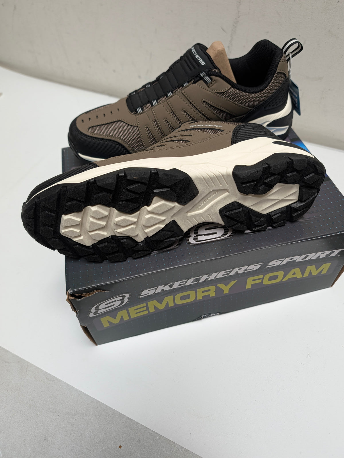 Skechers Air-Cooled Memory Foam Sneakers – Taupe & Black - sz12