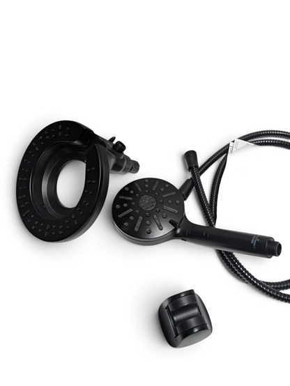 WT Outlets Delta In2ition 2-in-1 matte black shower head with removable handheld unit and flexible hose