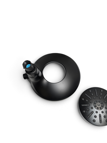 WT Outlets Delta In2ition matte black shower head components including the main housing and detachable spray face.